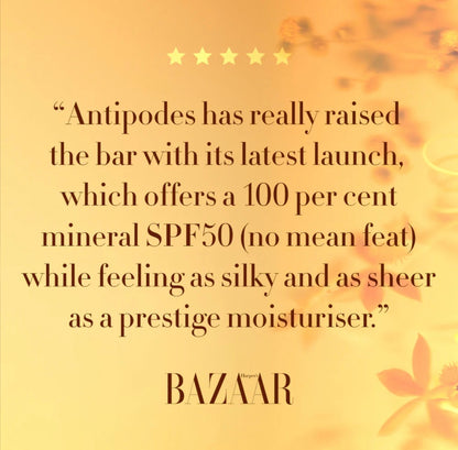 Antipodes Glow Natural | Silkeslen hudvård SPF50+ (no white cast)
