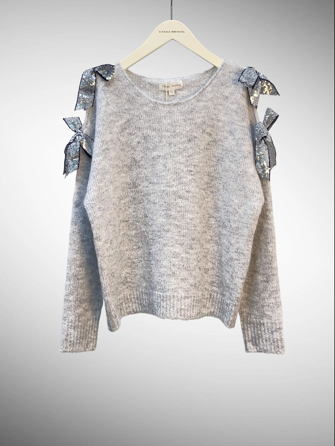 Pullover aus Wollmix mit Offenen Schultern und Glitzernden Schleifen