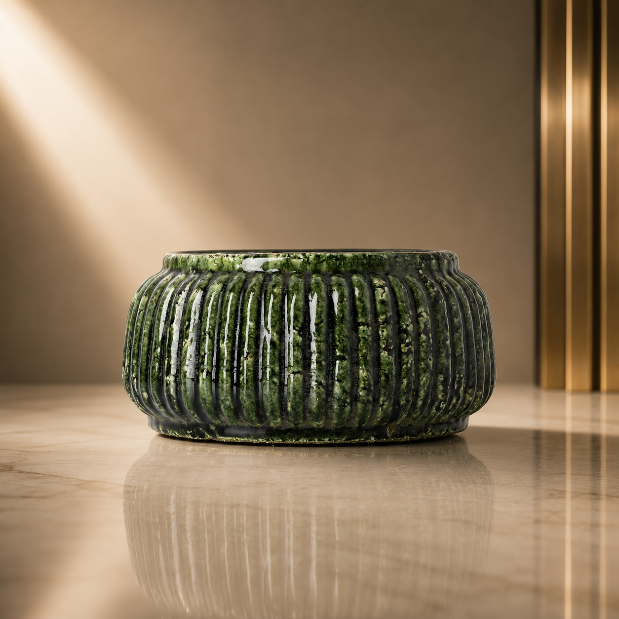 Forest Ribbed Bowl Planter – Forest Green Low