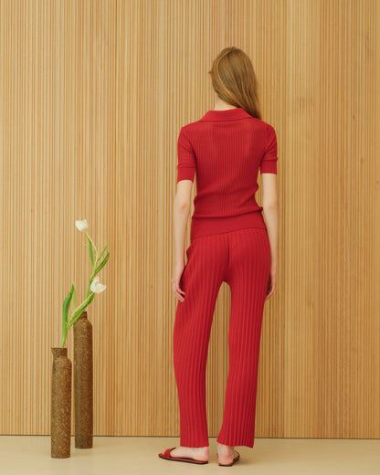 Plisserade stickade byxor i kammad bomull | Lèmme