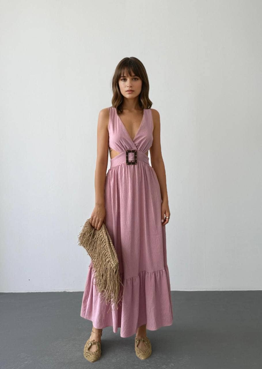 Robe longue rose à lacets dans le dos