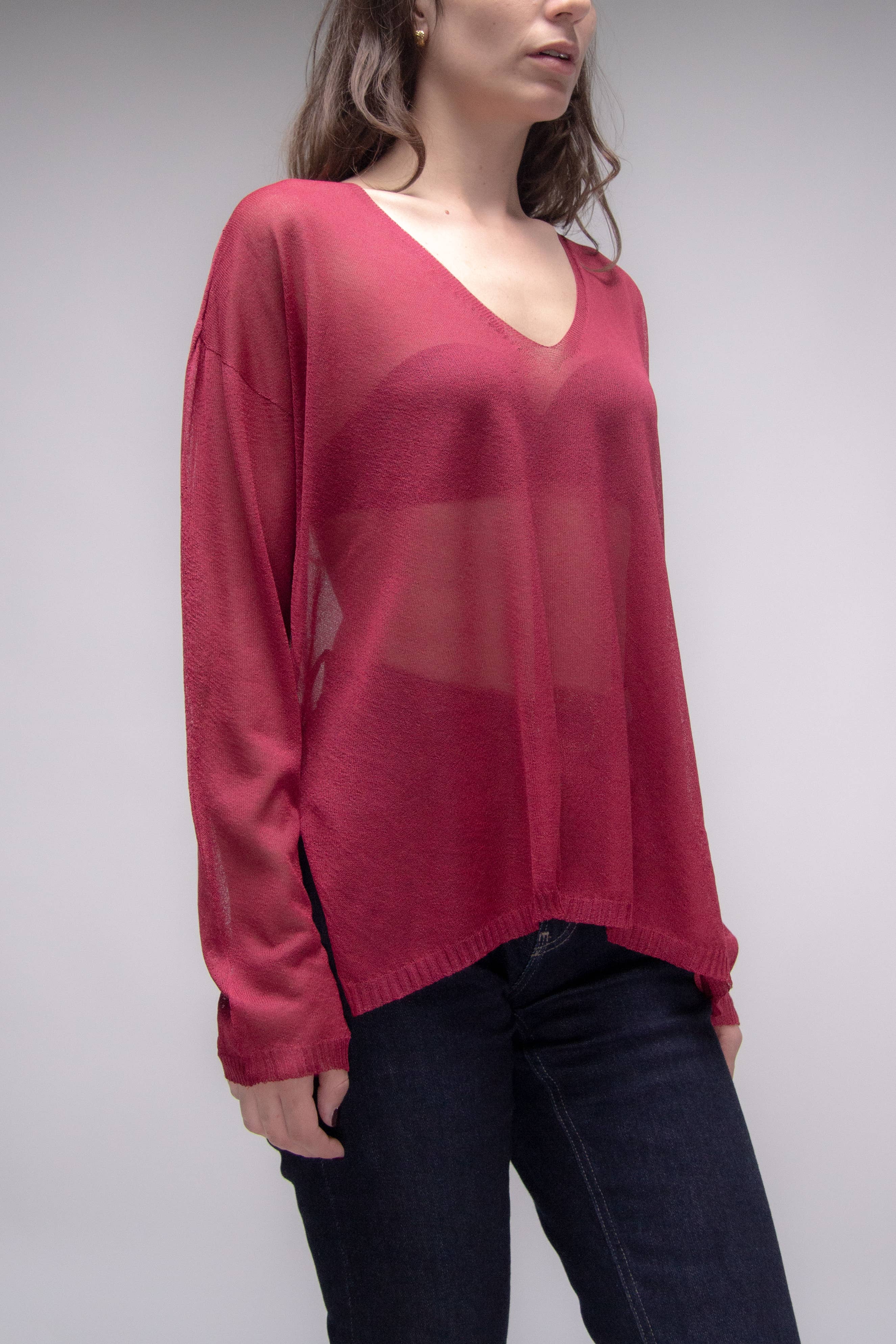 Übergroßer, fein gestrickter Viskosemix-Pullover mit Seitenschlitz, LÈMME