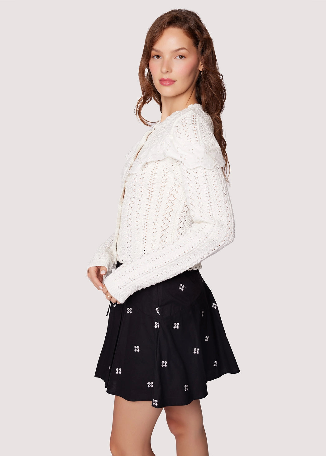 Gilet Pointelle en dentelle festonnée Irina, Lost + Wander