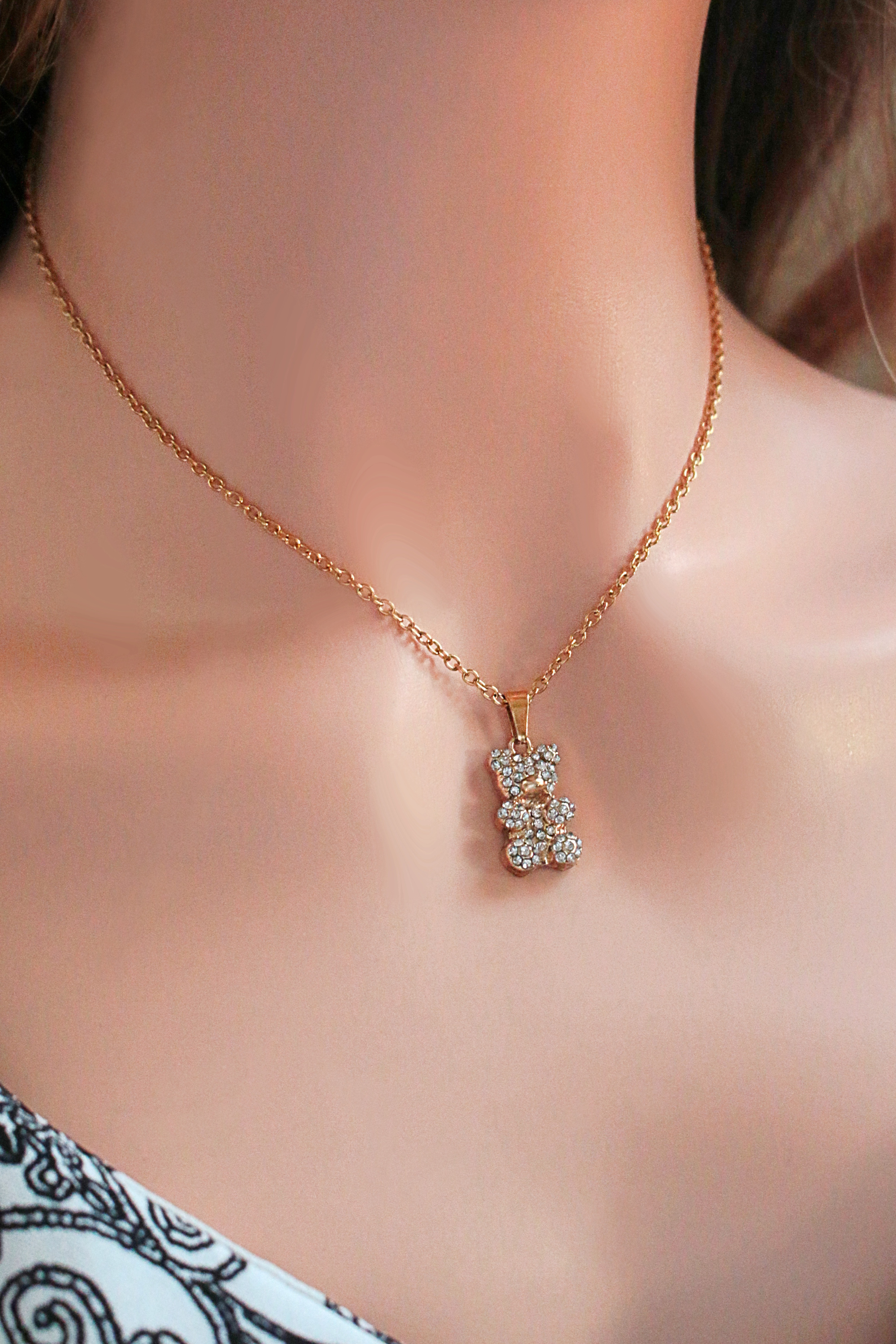 Collier ours en peluche fait à la main | Plaqué or 24 carats