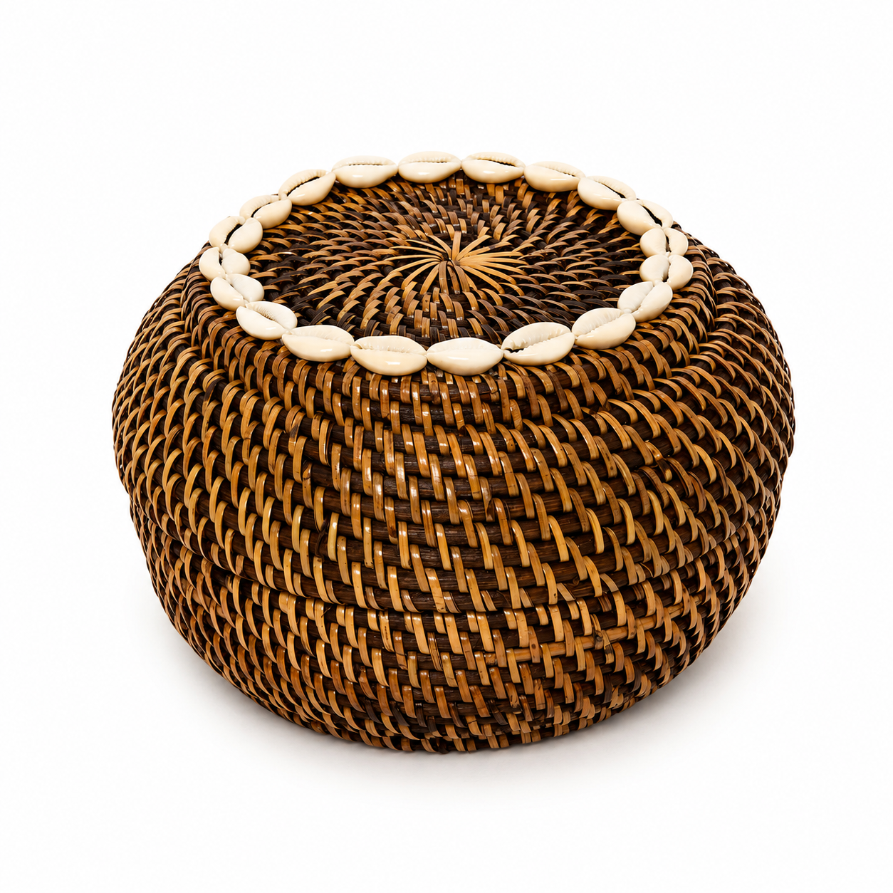 Rattan-Aufbewahrungskorb mit Deckel &amp; Muscheln | Peek-a-Boo Small
