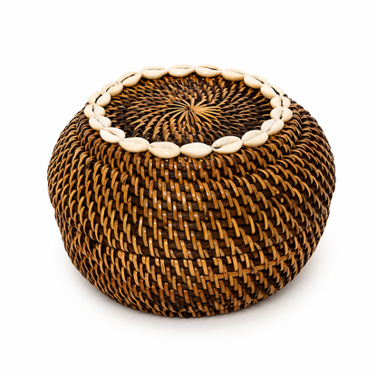 Rattan-Aufbewahrungskorb mit Deckel &amp; Muscheln | Peek-a-Boo Small