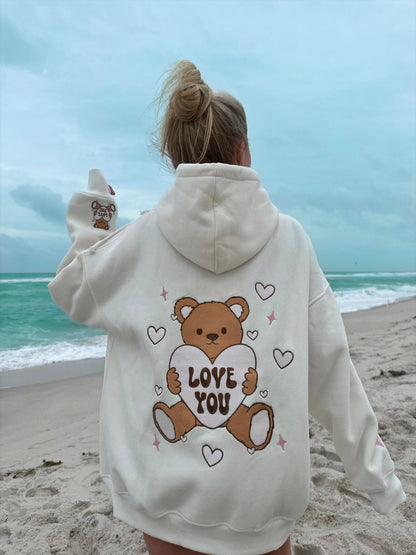 Teddy Bear Embroider Hoodie Off-white, Sunkissed Coconut