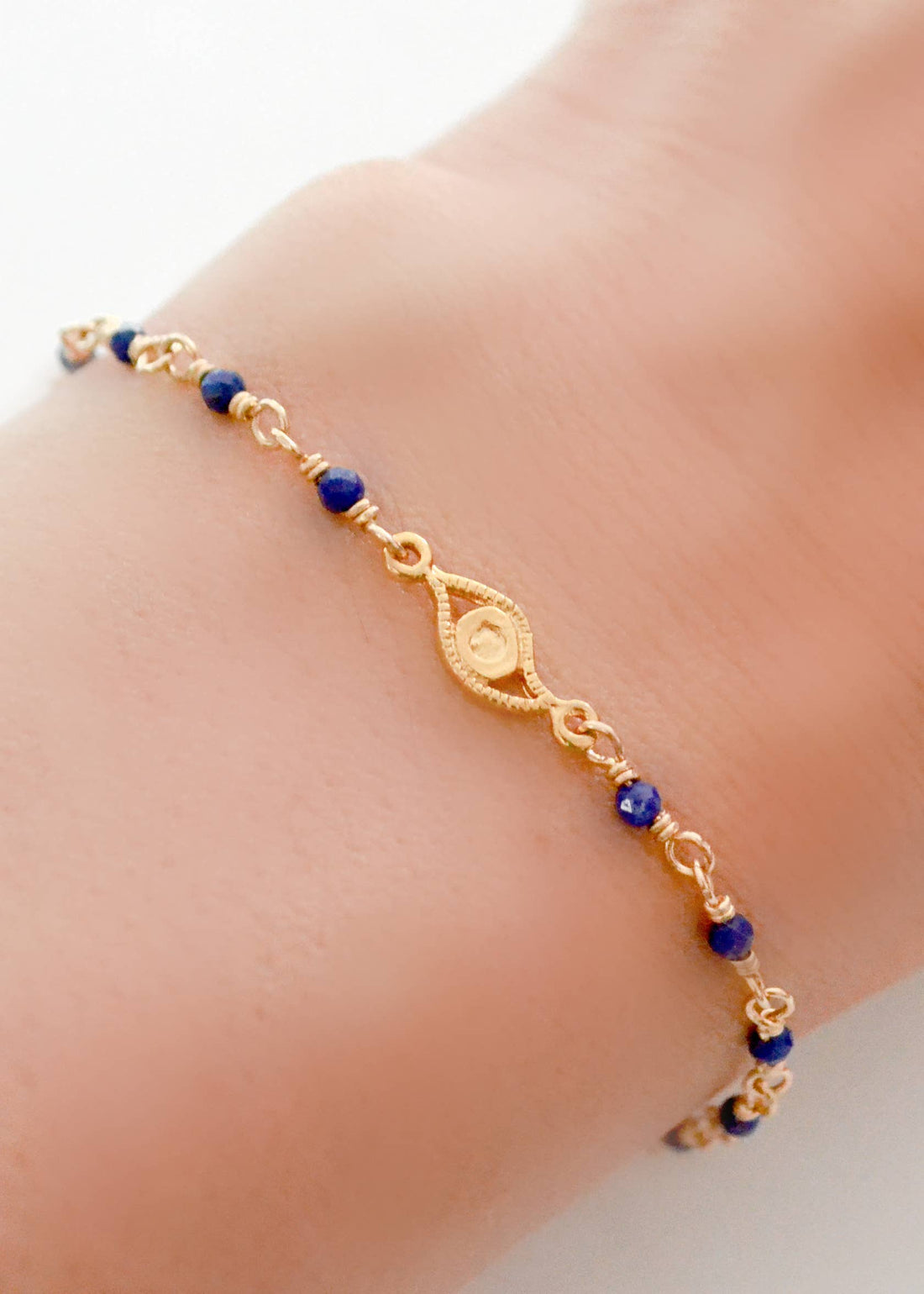 Lapis Lazuli Evil Eye Charm Bracelet – Gold Plated 14k