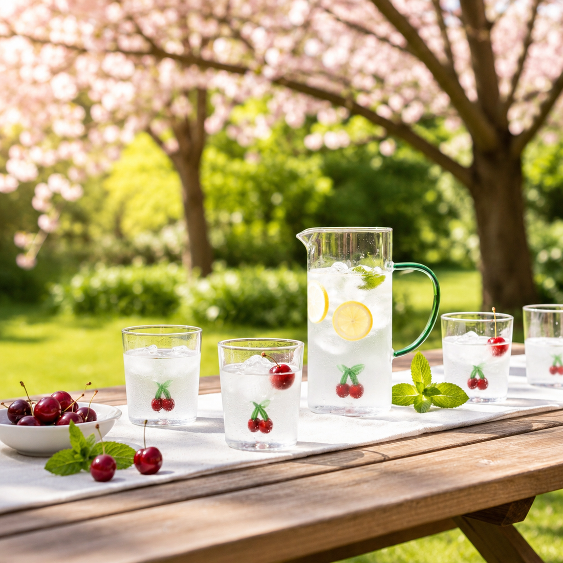 Cherry Water Glasses – Set of 4 Handblown Cherry Glasses 300 ml
