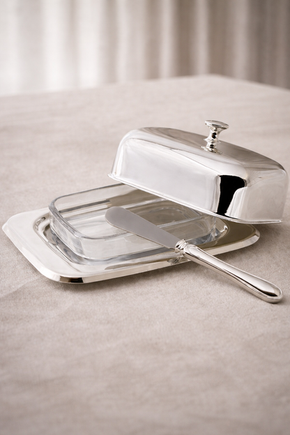 Mista | Silverpläterat smörkupa med smörkniv – 18x13 cm EDZARD