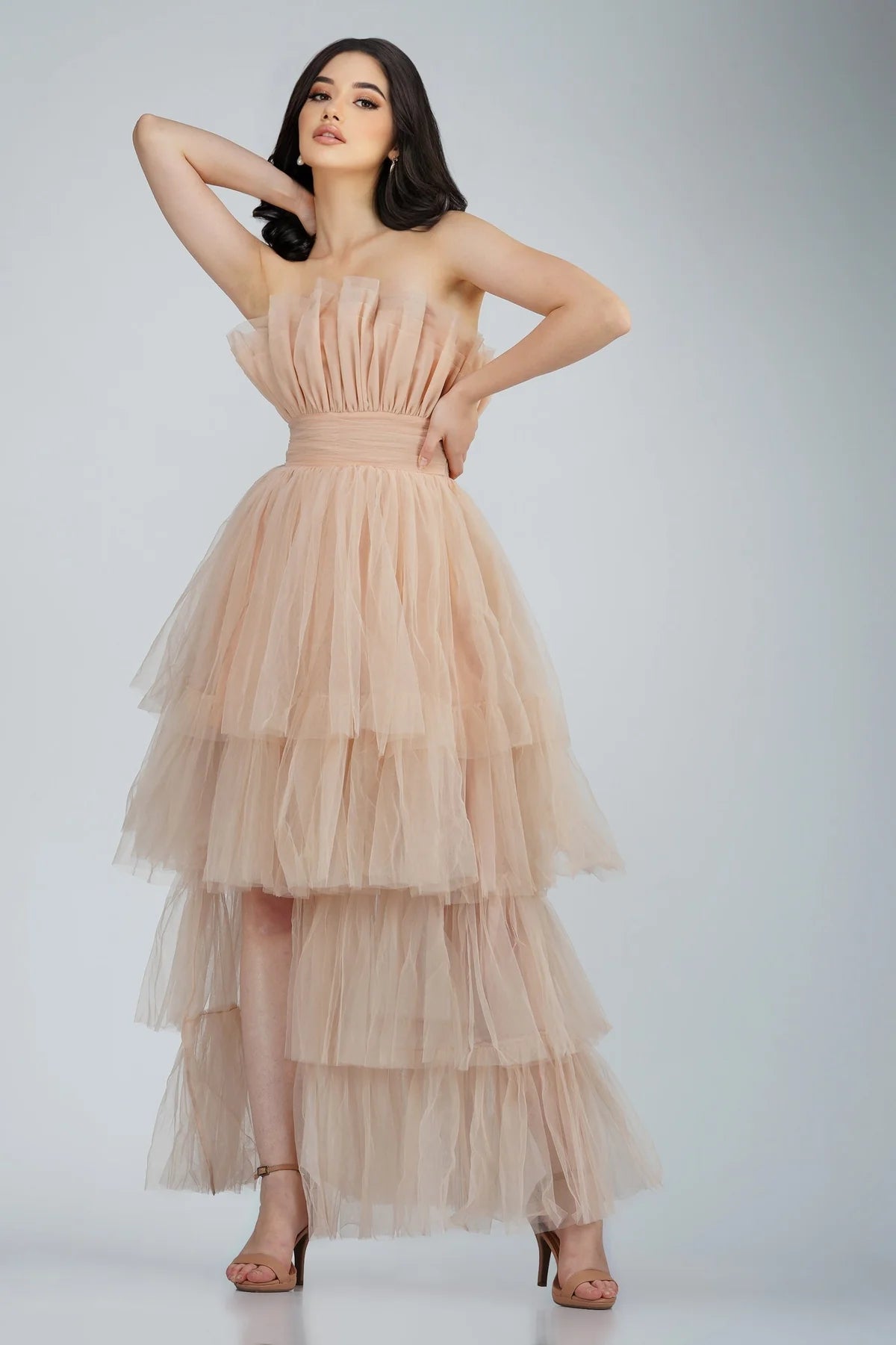 Lace &amp; Beads – Nelita Maxikleid in Neutral
