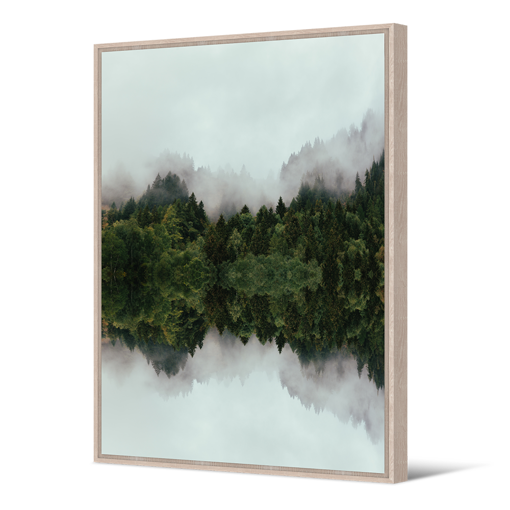 Tranquillité Reflétée – Tableau en velours avec forêt en réflexion