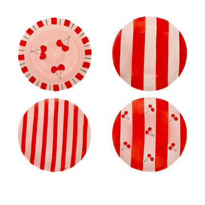 Kirsche | Gestreifte Dessertteller - 4er Set