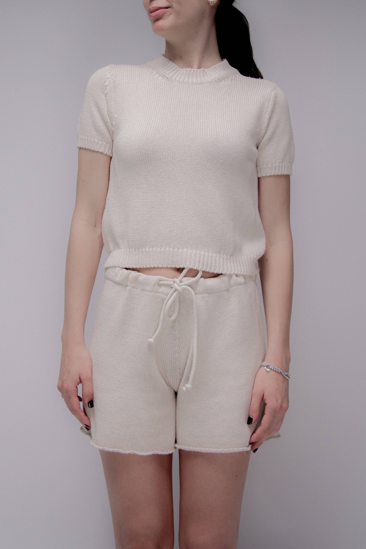 Finstickade bomullsshorts med dragsko | Lèmme