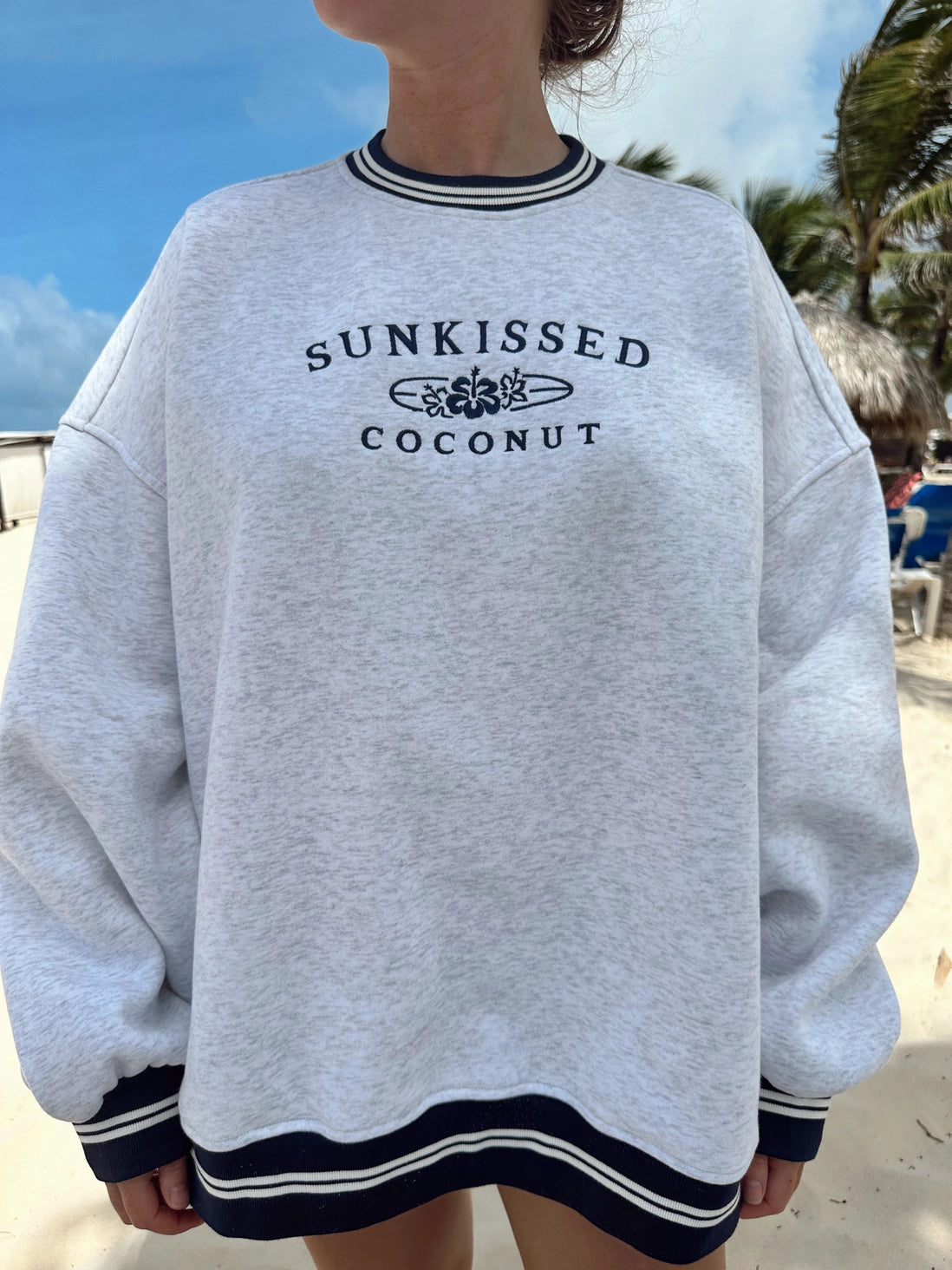 Preppy Crew Sweatshirt Pearl Grey, Sunkissed Coconut