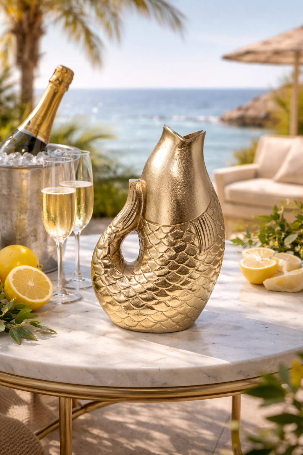 Vase „Goldener Fisch“ – Skulpturale Dekoration (L)