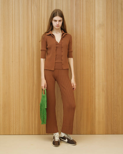 Plisserade stickade byxor i kammad bomull | Lèmme