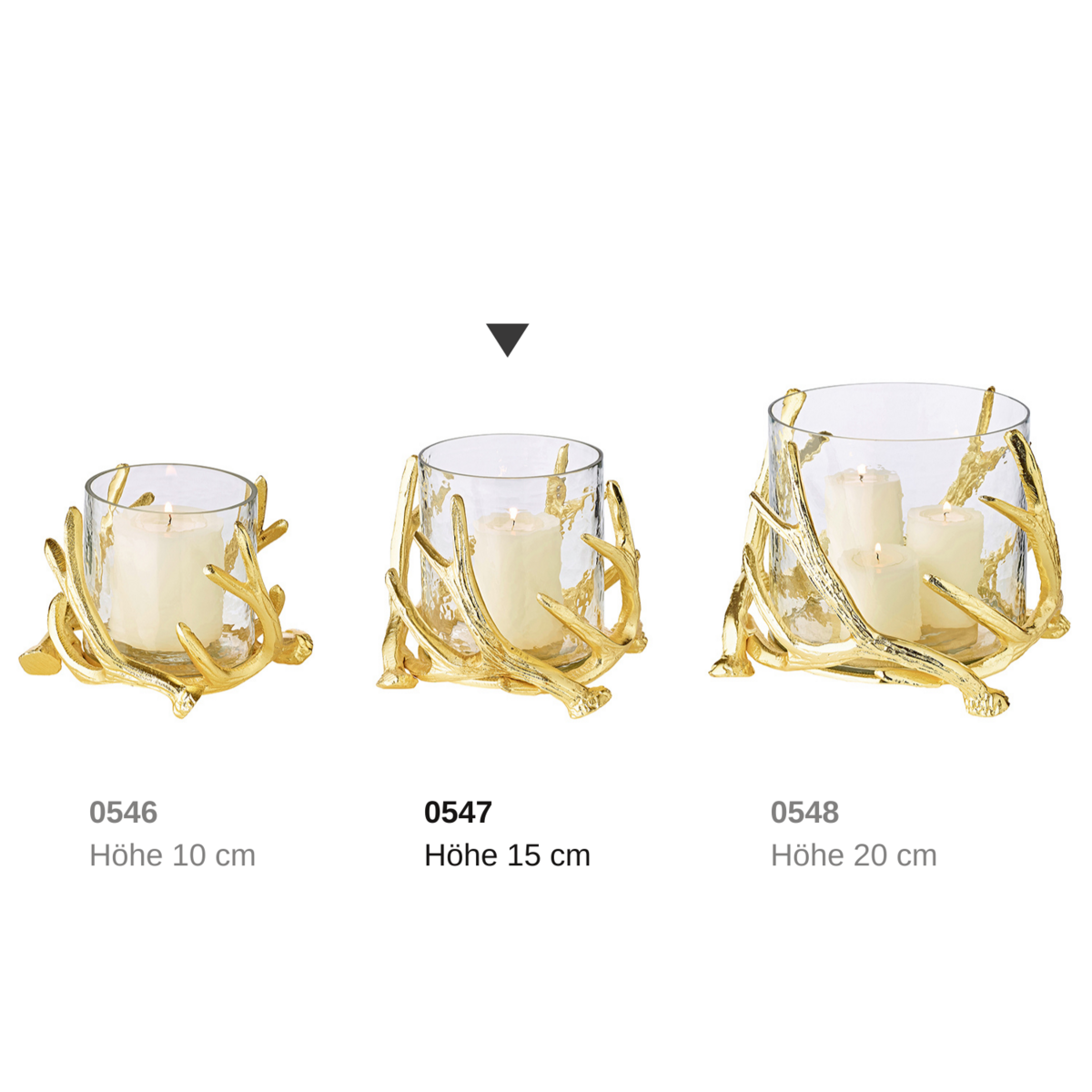 Photophore EDZARD Kingston, motif bois de cerf, aluminium, doré, avec verre, hauteur 15 cm, ø 19 cm