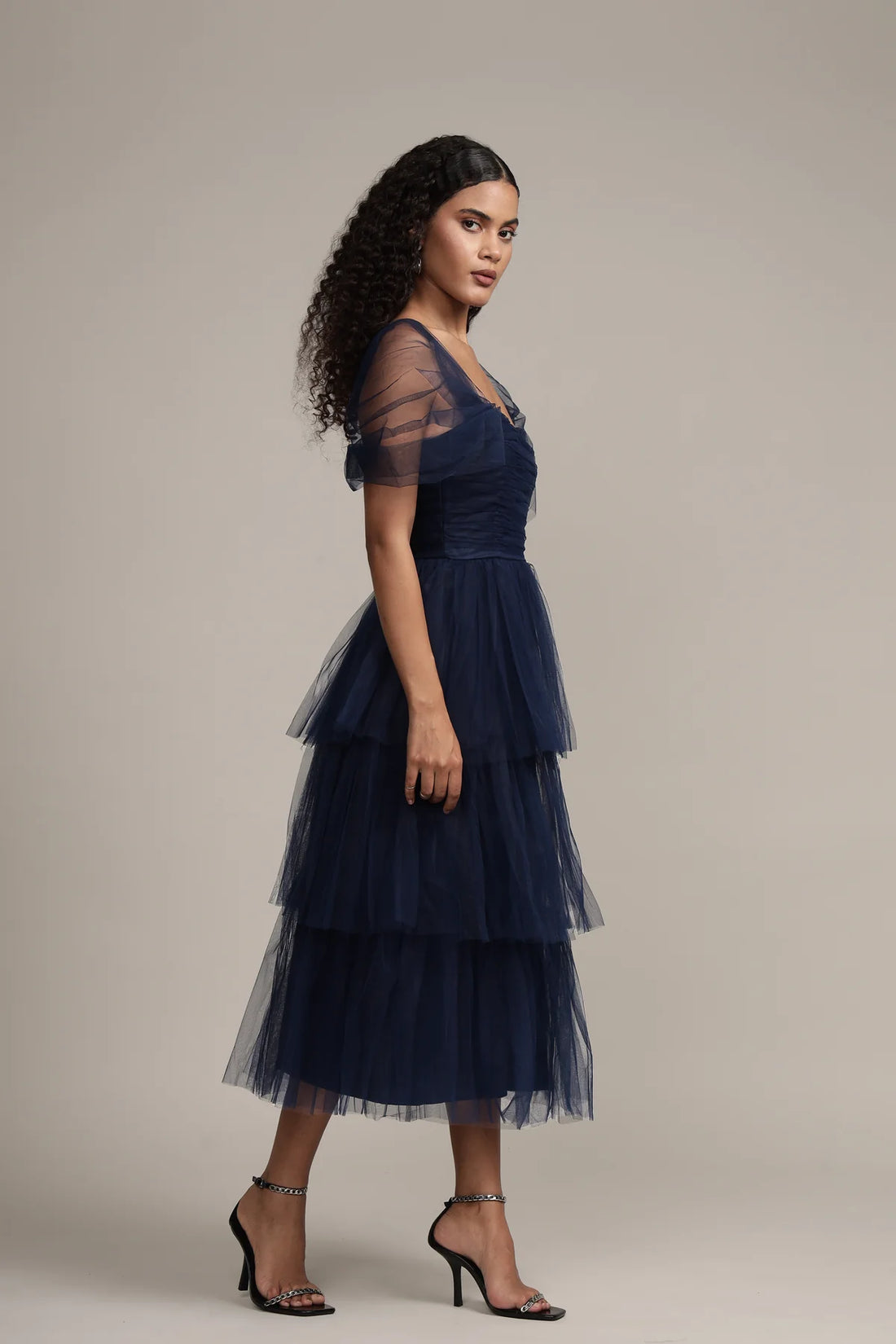 Lace & Beads – Sydney Tulle Midi Dress in Navy