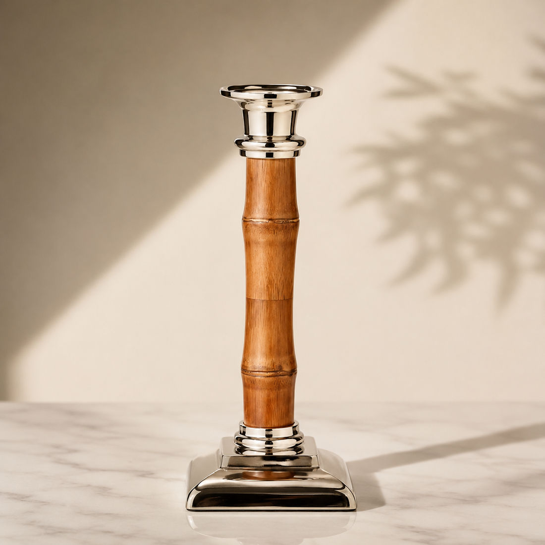 Holm Ljusstake i Bambu &amp; Silver – 24 cm