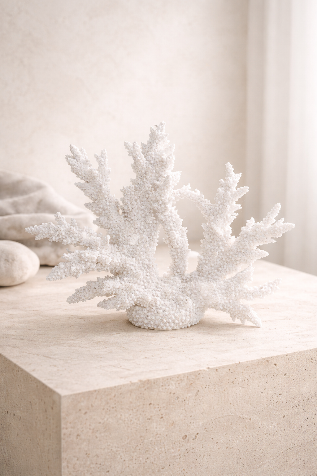 Havskorall | Dekorativ skulptur i vit polyresin