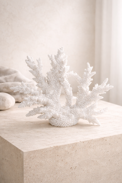 Havskorall | Dekorativ skulptur i vit polyresin