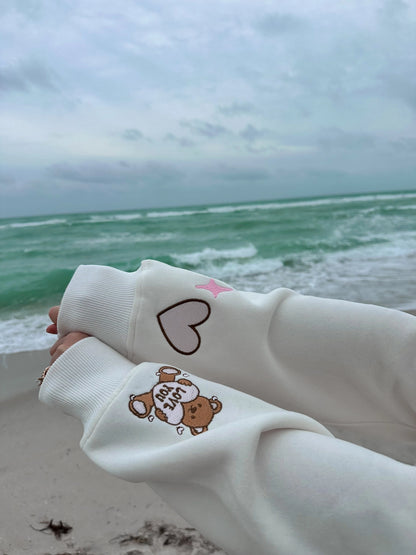 Teddy Bear Embroider Hoodie Off-white, Sunkissed Coconut