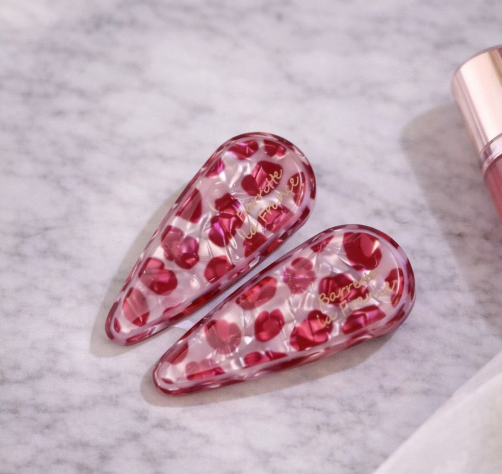 Amélie Hair Clips | Cherry Leopard – Rosa hårspännen i akryl (2-pack)