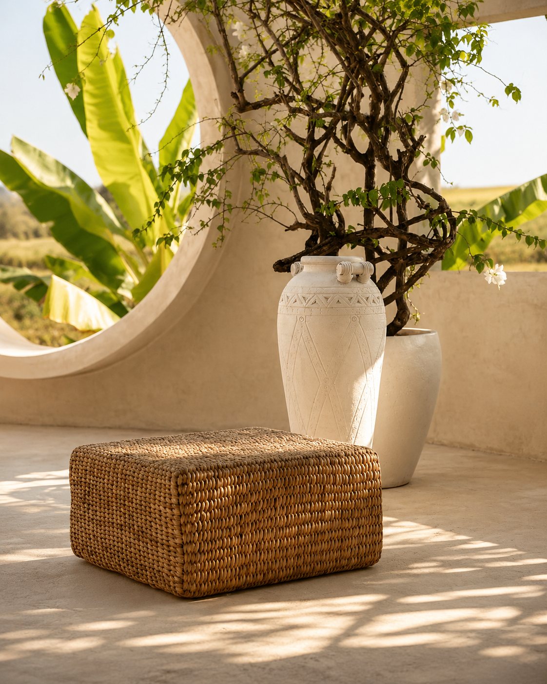 Sittpuff i Vattenhyacint – Fyrkantig Naturpuff 60x60 cm
