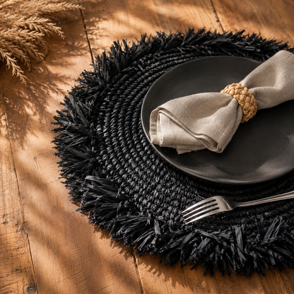 Sets de table faits main en raphia noir | AMBON
