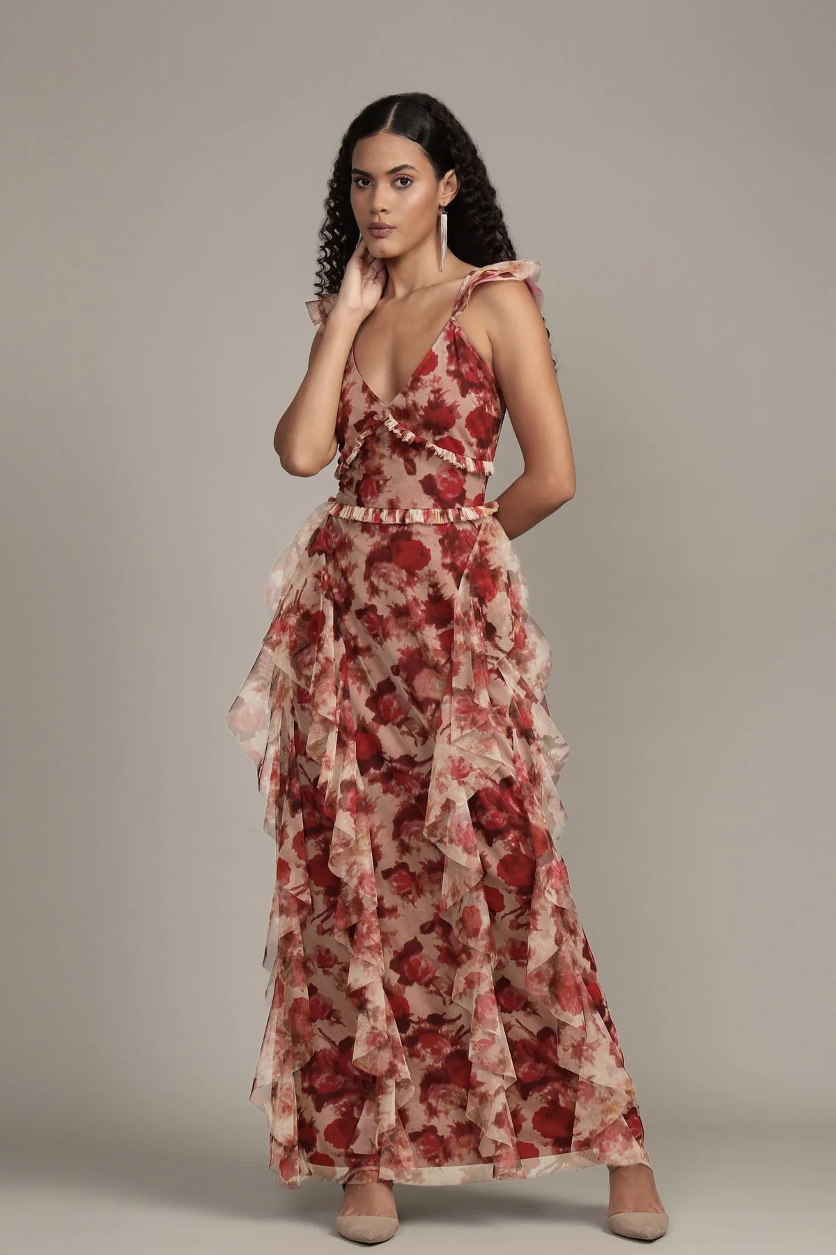 Lace &amp; Beads – Malin Maxikleid mit Rosenmuster