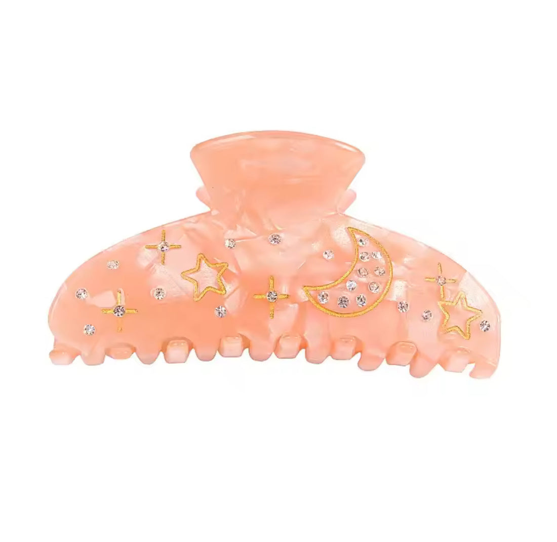Hårklämma Stars & Moon | Persikorosa med strassdetaljer