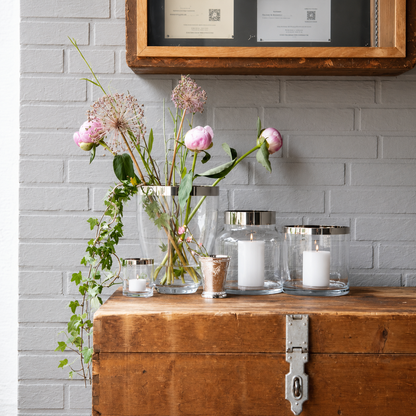 Munblåst Kristallvas med Platinarand h24 cm | EDZARD