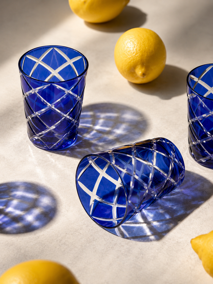 Dio Glas – Lot de 4 verres colorés à motif diamant taillé