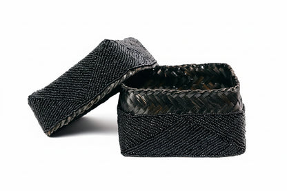 Beaded Box i bambu – Black (Medium)