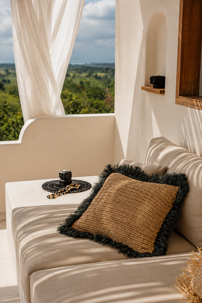 The Raffia Cushion Cover Square
 – Natural Black 60 × 60 cm
