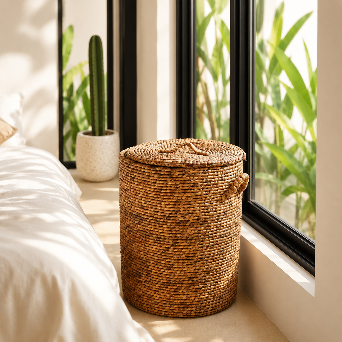 Förvaringskorg med lock i vattenhyacint | IKAT
