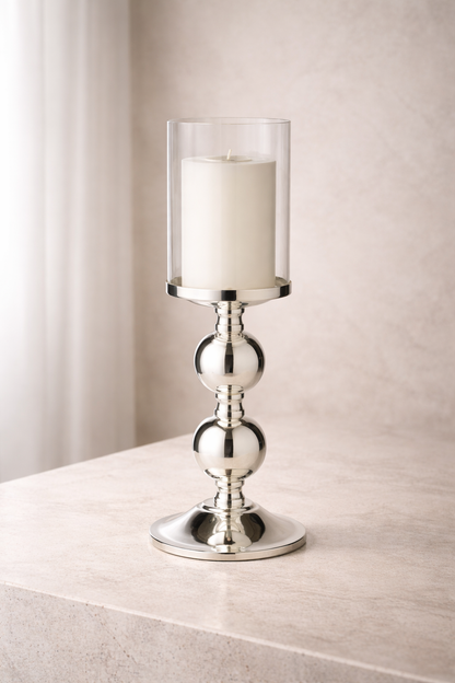 Bamboo | Ljusstake i silver med glas – 35,5 cm