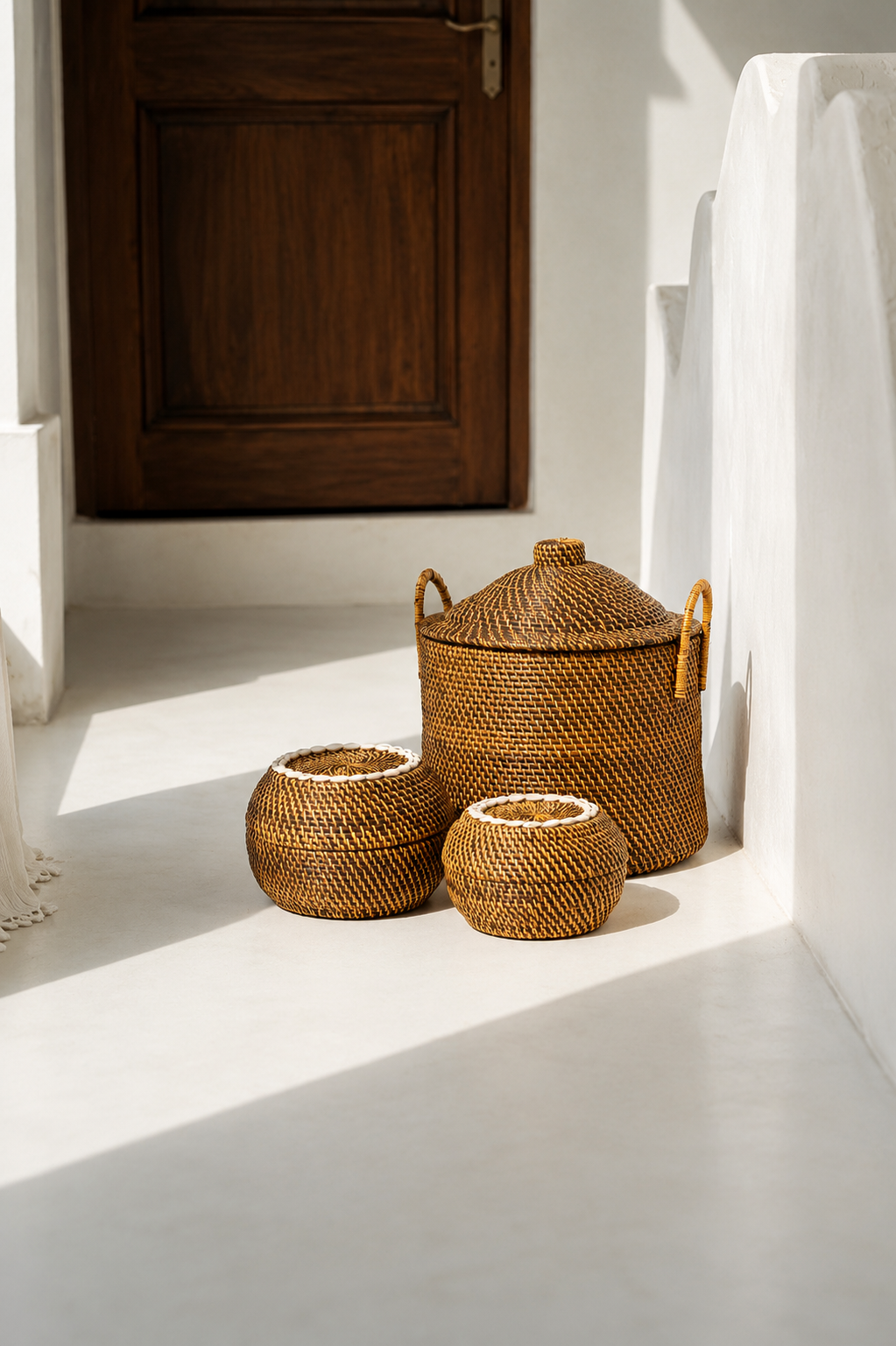 Rattan-Korb mit Deckel &amp; Muscheln | Peek-a-Boo Medium