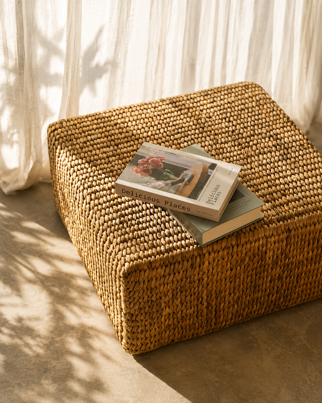 Sittpuff i Vattenhyacint – Fyrkantig Naturpuff 60x60 cm
