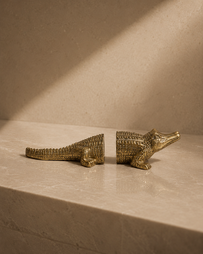 The Crocodile Book Stands - Brass