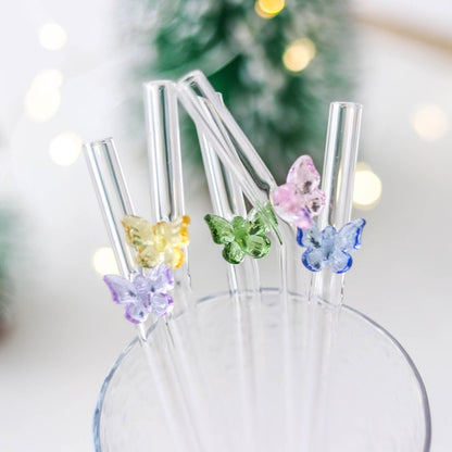 Glass straw with butterflies