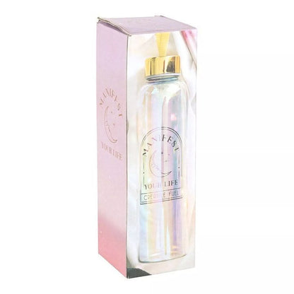Iridescent “Manifest Your Life” – Vattenflaska med gulddetaljer (500 ml)