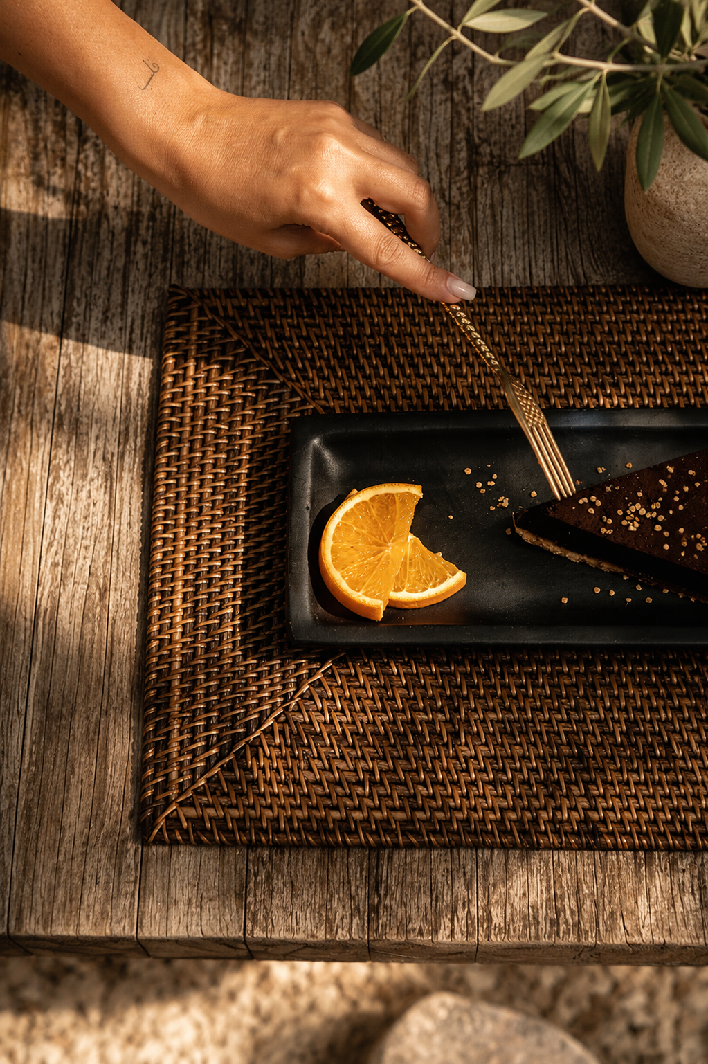 Set de table rectangulaire en rotin 40x30 cm | Marron naturel
