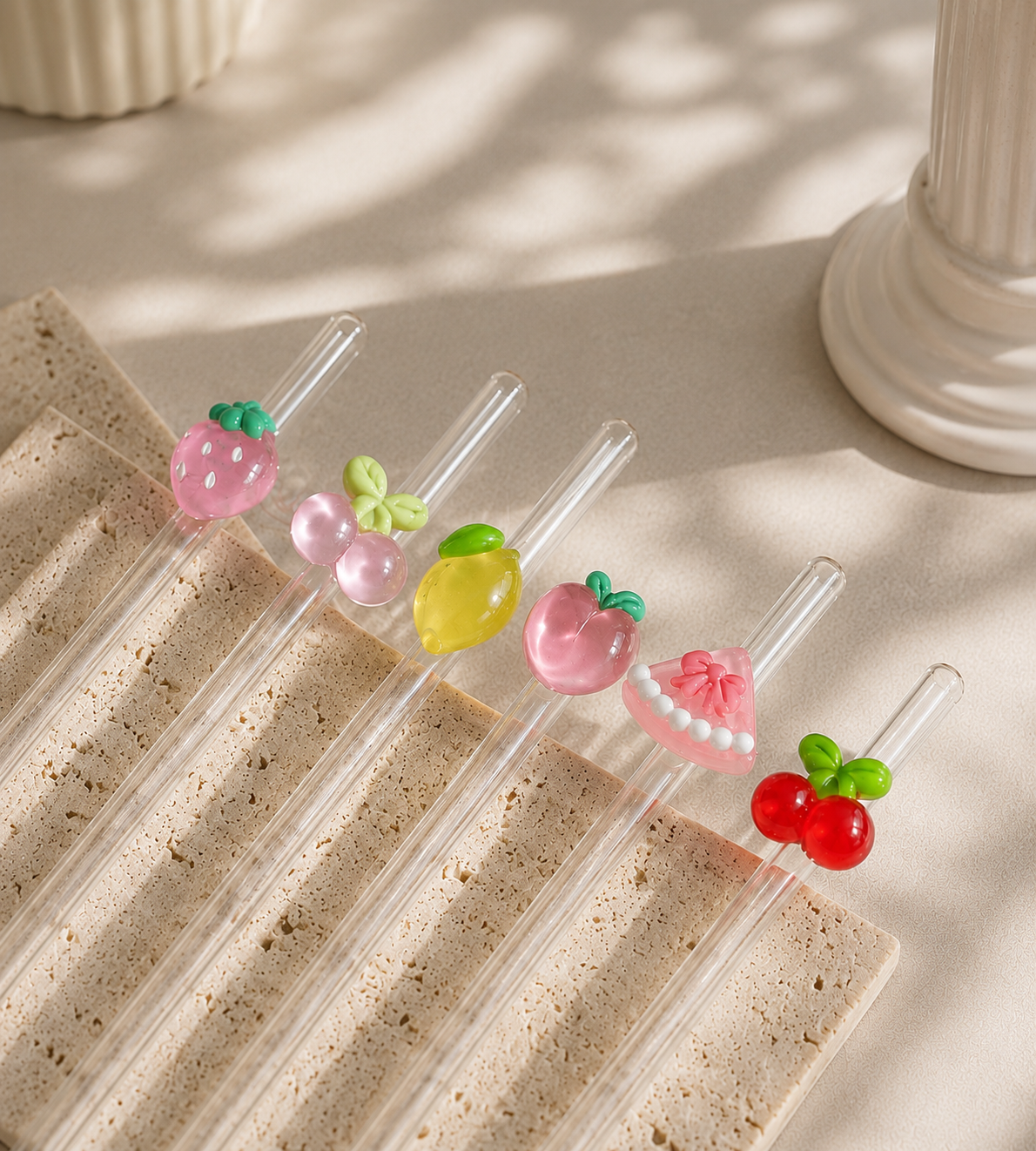 Sugrör i glas med frukter – 6-pack | Fruit Glass Straws