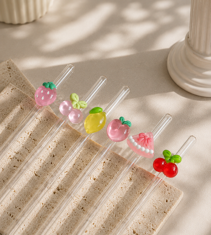 Sugrör i glas med frukter – 6-pack | Fruit Glass Straws