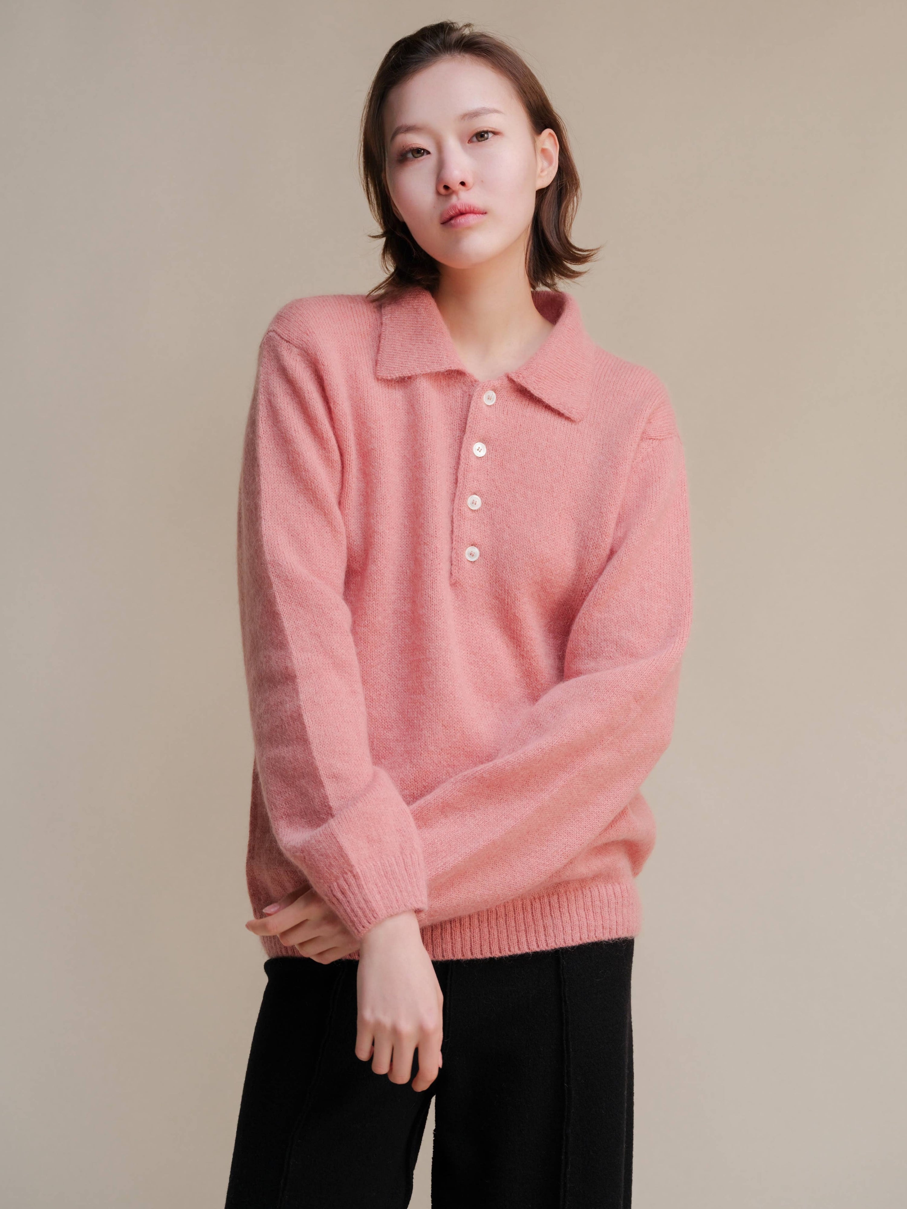 Mohair-Polo-Pullover | Hergestellt in Italien