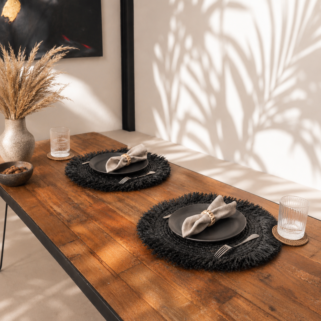Sets de table faits main en raphia noir | AMBON
