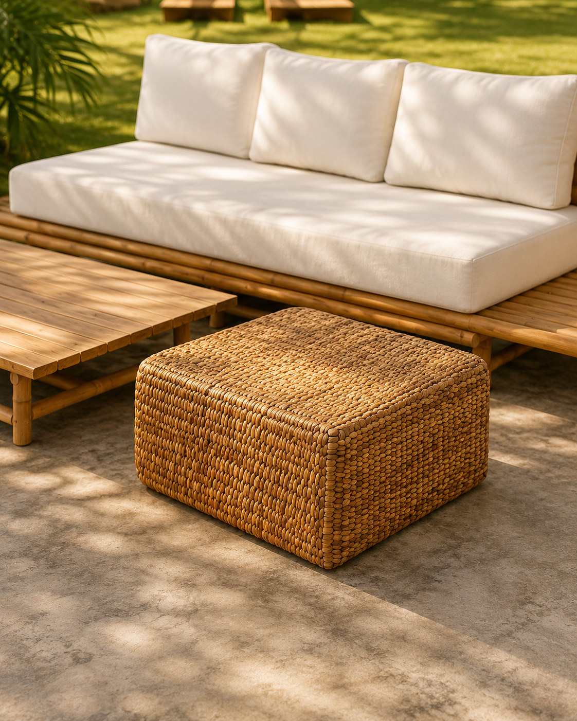 Sittpuff i Vattenhyacint – Fyrkantig Naturpuff 60x60 cm