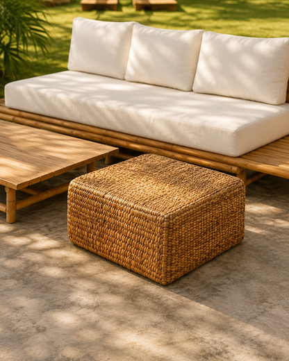 Sittpuff i Vattenhyacint – Fyrkantig Naturpuff 60x60 cm